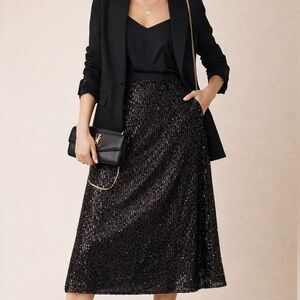 Old Navy Black Sequin Midi Skirt – Medium – NWT – Maximalist Glam, Party-Ready
